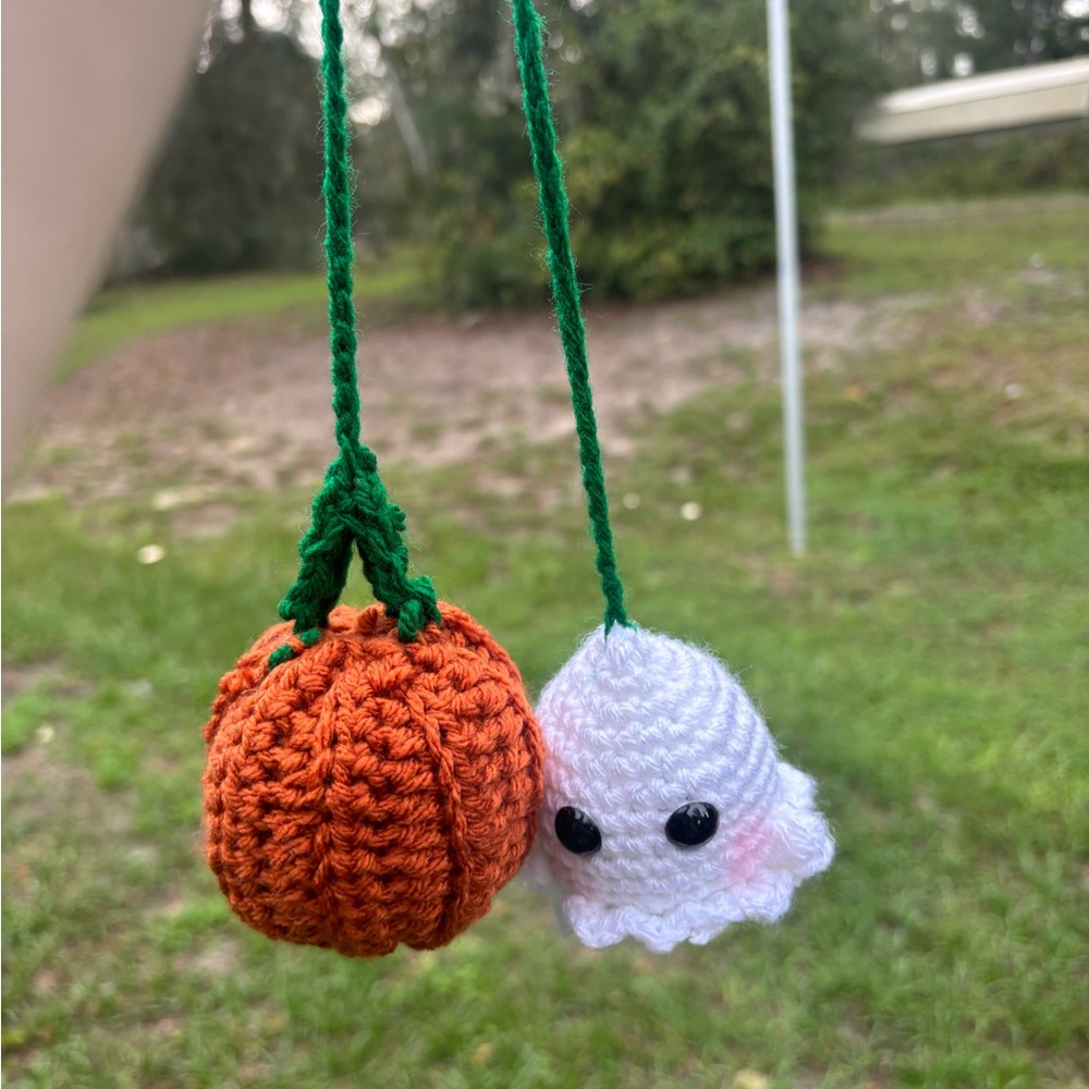 Crochet Pumpkin and Ghost Hanging Decor